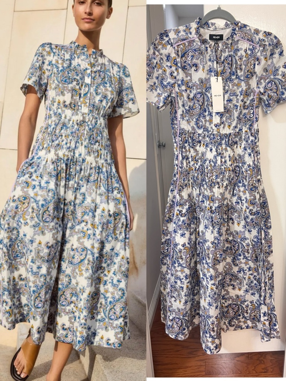 ME+EM Cotton Paisley Print Midi Dress,US4